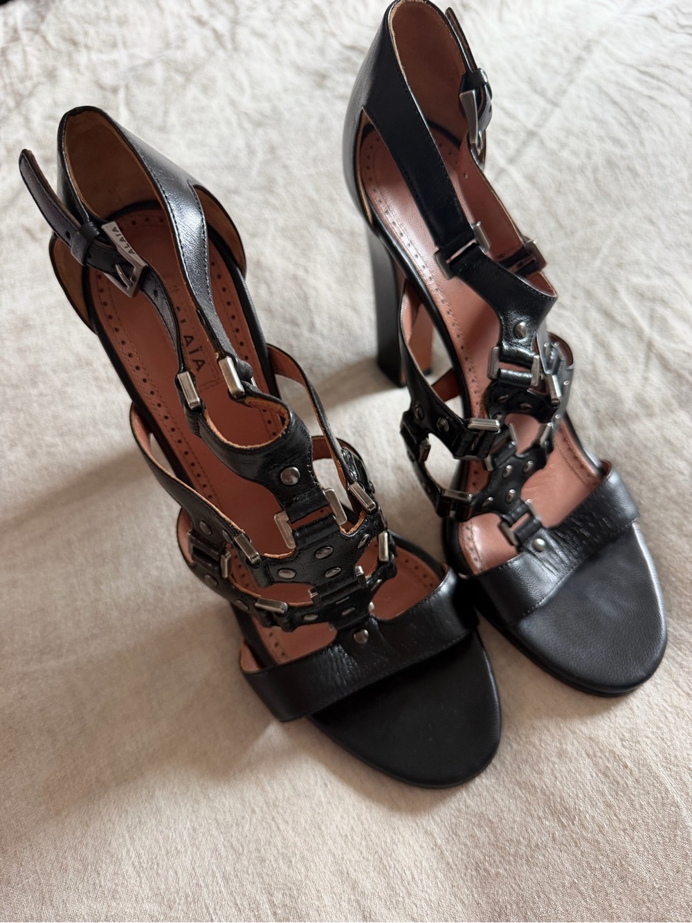 Alaïa Vintage Leather Studded Harness Heels - Women’s EU39.5 / US9